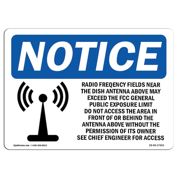 OSHA Notice Sign, 3.5" Height, Radio Frequency Fields Near Sign With Symbol, Landscape, 10PK
